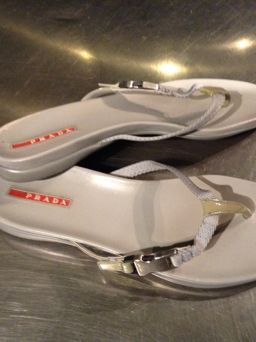VTG PRADA Sport Linea Rossa Y2k Thong Sandals Women's 38 / 7.5-8 US Silver/Gray